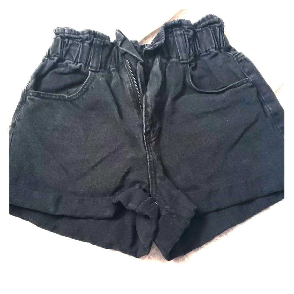 Black high waisted paper bag shorts